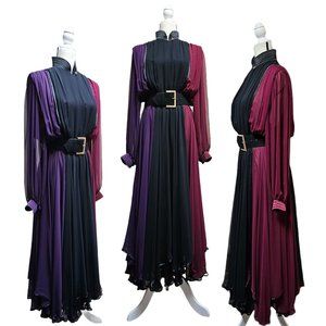 Vintage 1980’s Chiffon Tri-Color Dress Attributed to Wayne Clark Large